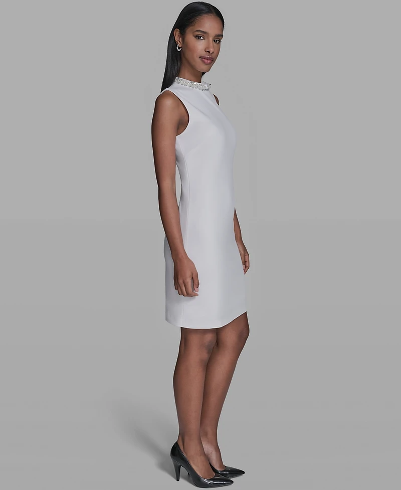 Karl Lagerfeld Paris Women's A-Line Embellished Mock Neck Dress