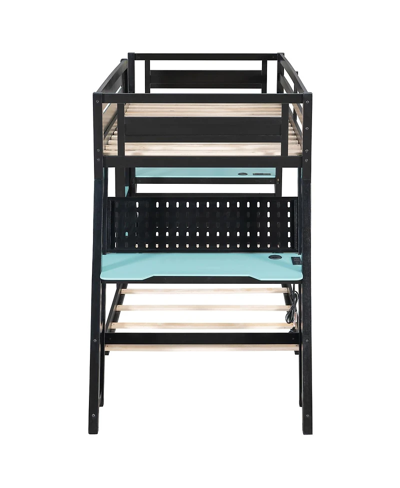 Streamdale Furniture Twin Gaming Bunk Bed with Desks & Usb Ports