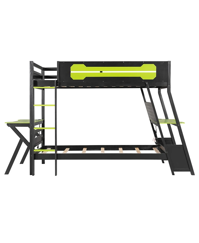 Streamdale Furniture Twin Gaming Bunk Bed with Desks & Usb Ports