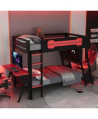 Streamdale Furniture Twin Size Gaming Bunk Bed with Desks & Usb Ports