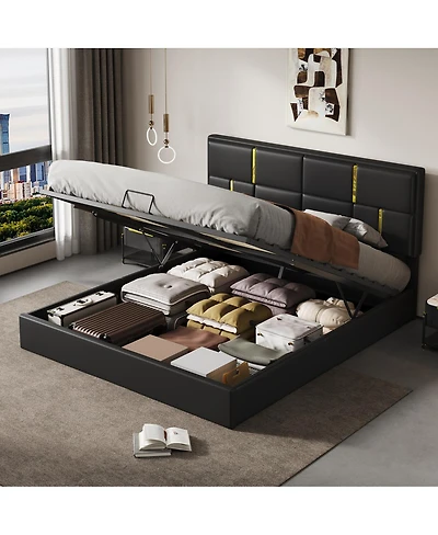 Streamdale Furniture Upholstered Platform Bed with Hydraulic Storage