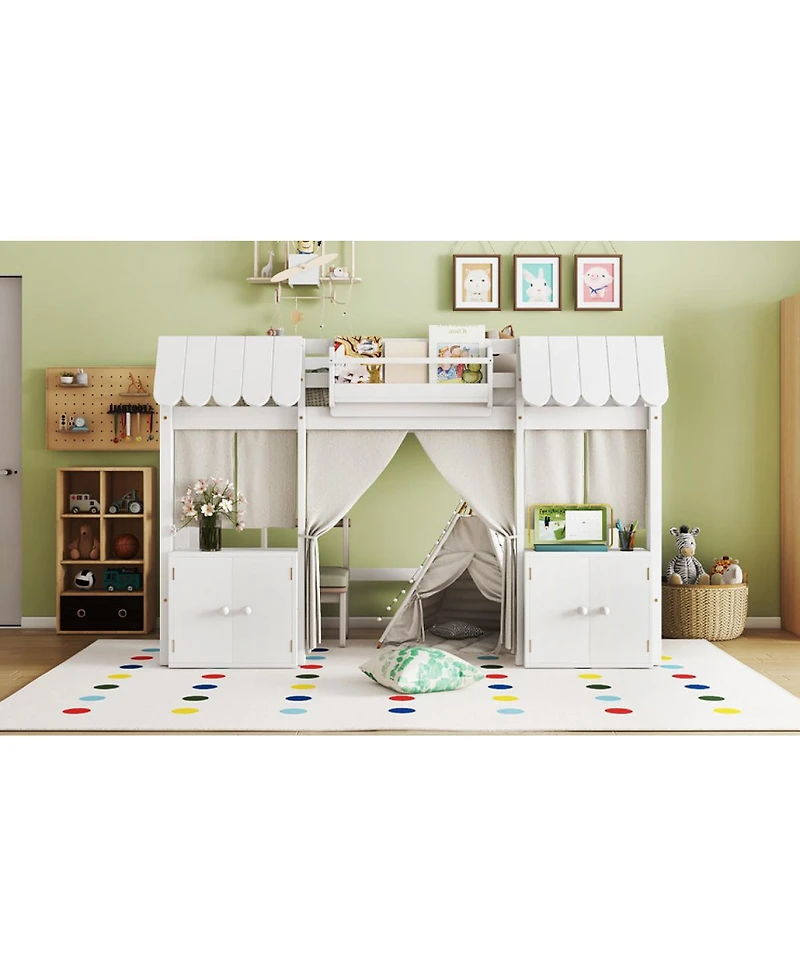 Streamdale Furniture Twin Loft Bed with Bookshelf, Curtain, Storage, Playful Design