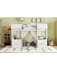 Streamdale Furniture Twin Loft Bed with Bookshelf, Curtain, Storage, Playful Design