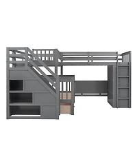 Streamdale Furniture Twin over Full L-Shaped Bunk Bed with Drawers, Desk, Wardrobe