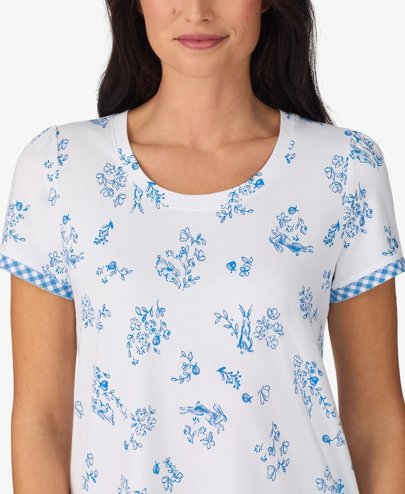 Cuddl Duds Women's Cropped Short-Sleeve Pajama Top and Pants, 2-Piece Set