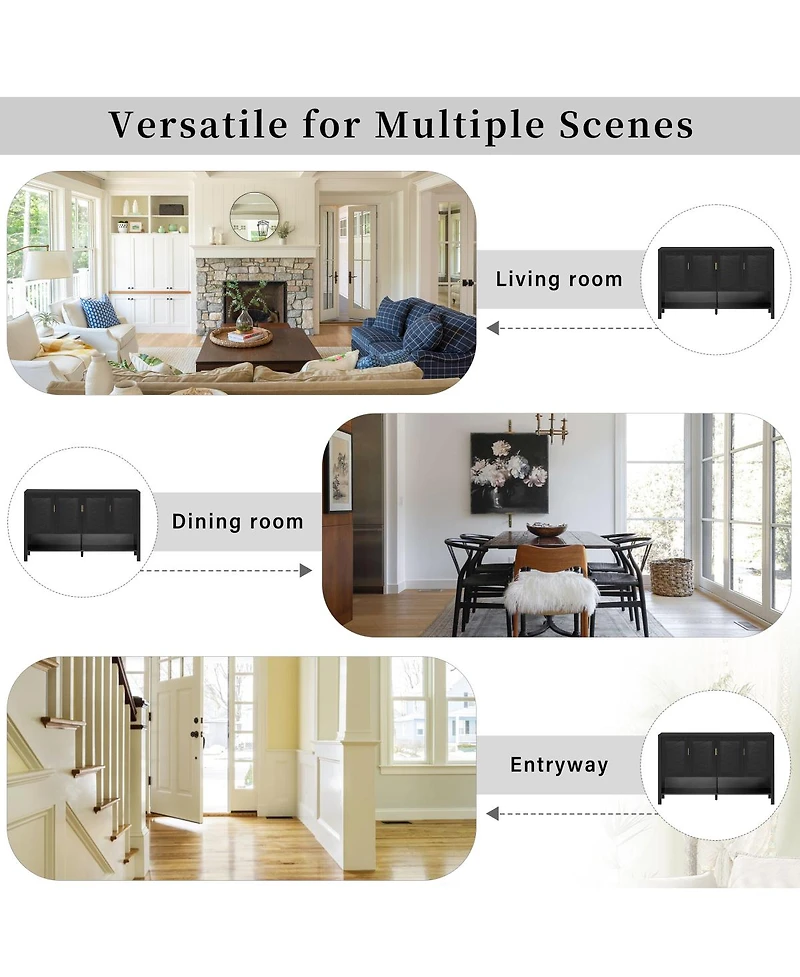 Streamdale Furniture 55.1" 4-Door Storage Sideboard with Open Shelf & Adjustable Shelves