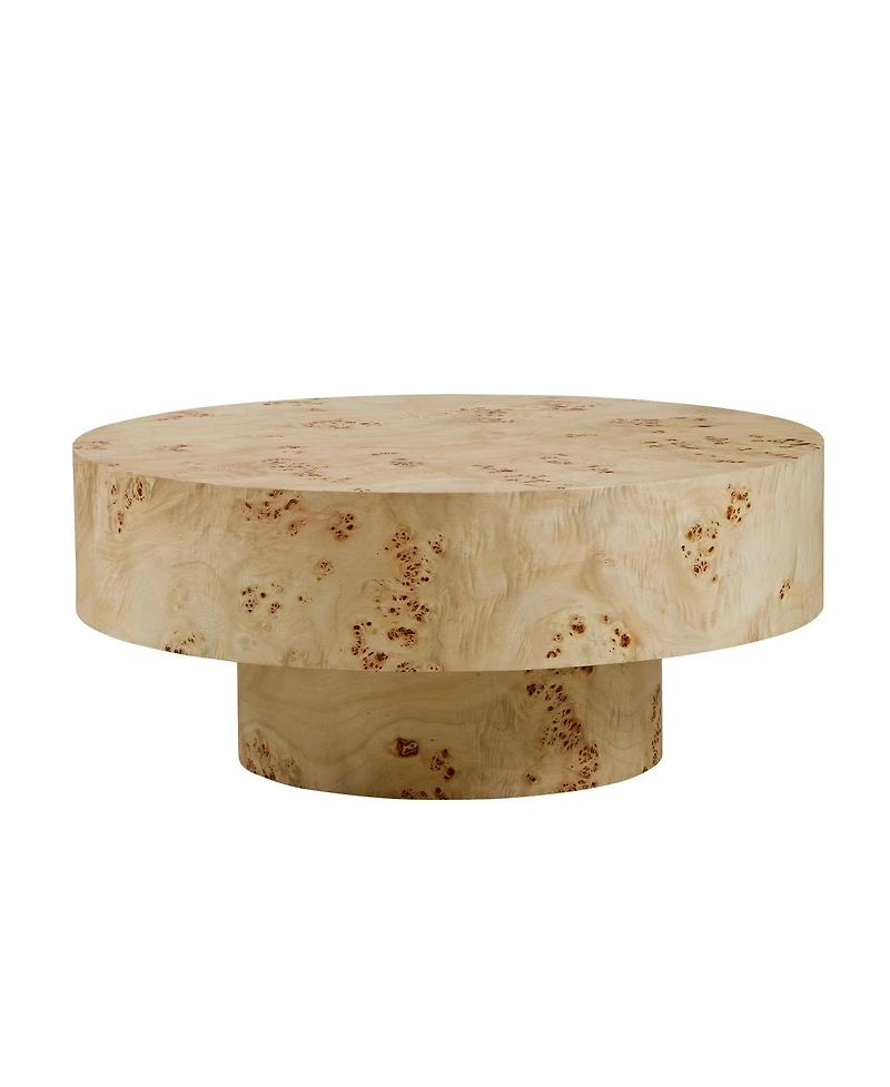 Streamdale Furniture Mid Century Modern Burl Wood Round Coffee Table with Pedestal