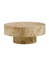 Streamdale Furniture Mid Century Modern Burl Wood Round Coffee Table with Pedestal