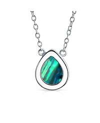Bling Jewelry Simple Teardrop Pear-Shaped Rainbow Abalone Shell Inlay Pendant Necklace .925 Sterling Silver