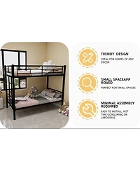 Streamdale Furniture Twin Over Twin Metal Bunk Bed with Ladders & Guardrail, Convertible 2 Beds