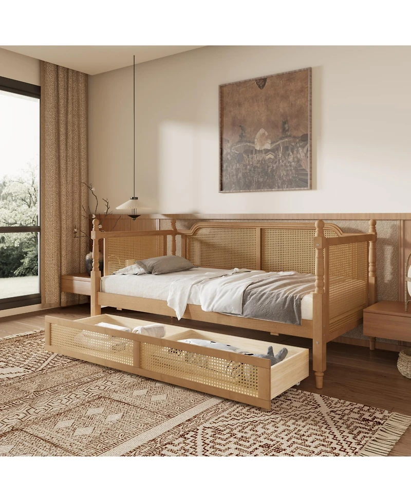 Streamdale Furniture Antique Walnut Twin Daybed with Drawers for Space-Saving