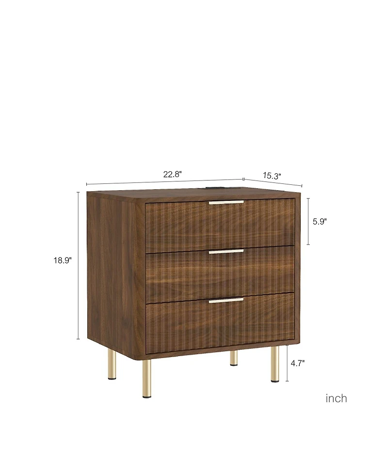 Streamdale Furniture Modern Wood Nightstand with Charging Station & Storage