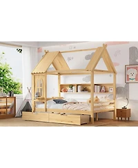 Streamdale Furniture Full House Beds with Storage Drawers and Window, Solid Wood Platform Bed Frame