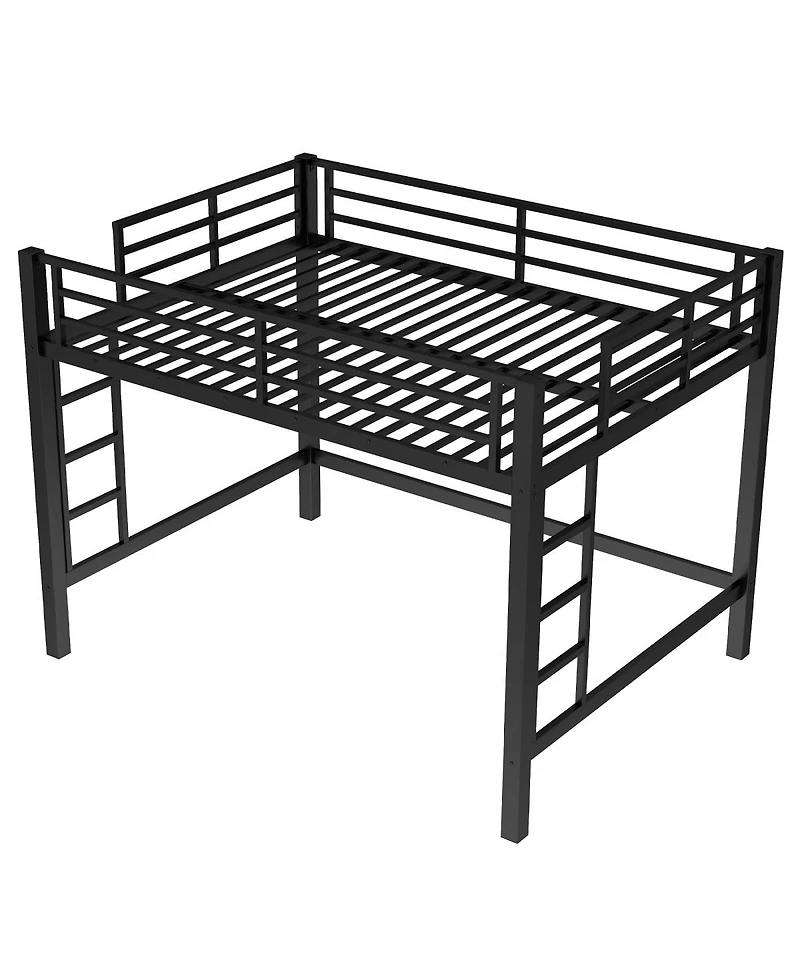 Streamdale Furniture Queen Size Metal Loft Bed with Ladder and Guardrails
