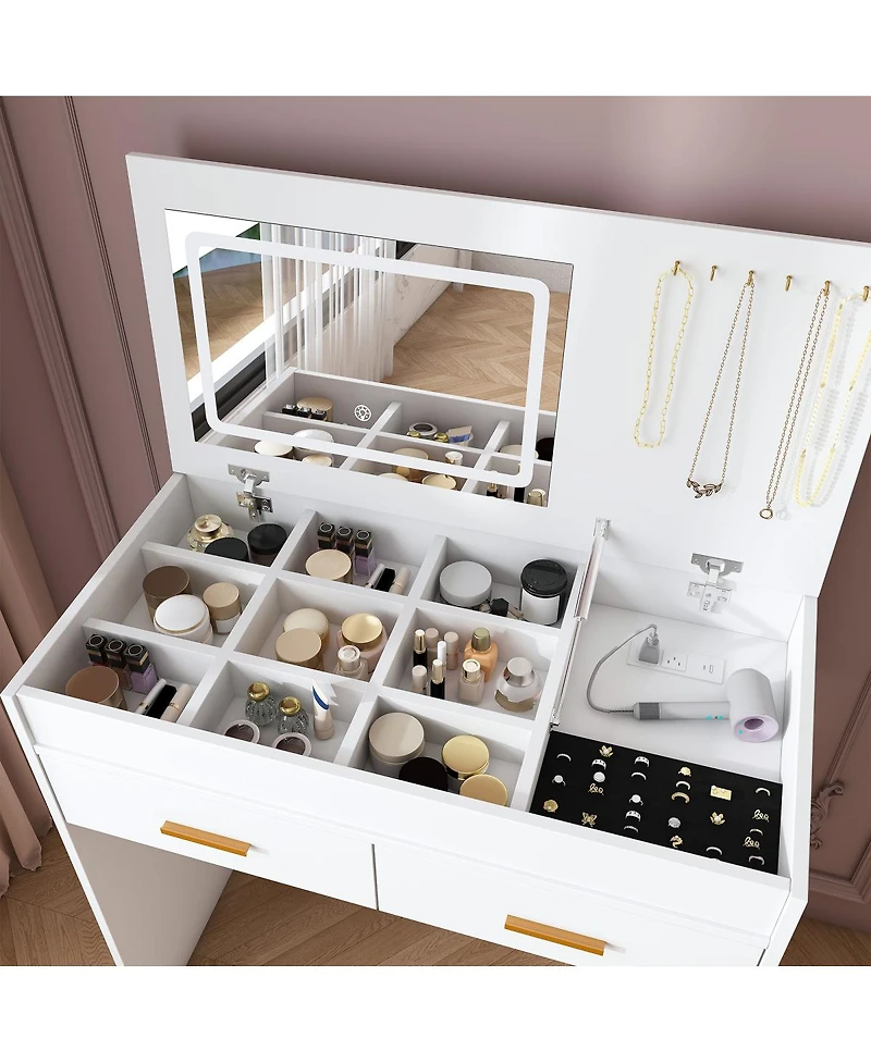 Streamdale Furniture Flip Top Vanity Desk with Led Mirror & Outlet