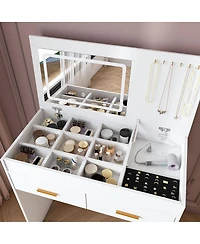 Streamdale Furniture Flip Top Vanity Desk with Led Mirror & Outlet