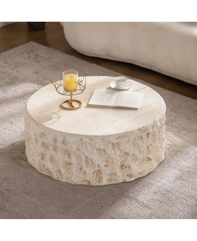 Streamdale Furniture Mid-Century Round Faux Stone Coffee Table for Living Room