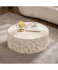 Streamdale Furniture Mid-Century Round Faux Stone Coffee Table for Living Room