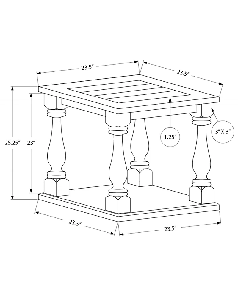 Streamdale Furniture Antique Coffee Side Table with Rubbed Gris Finish 23.5 x 23.5 x 25.25 in