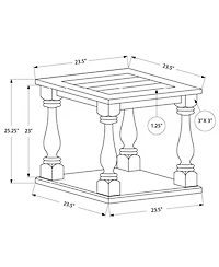 Streamdale Furniture Antique Coffee Side Table with Rubbed Gris Finish 23.5 x 23.5 x 25.25 in