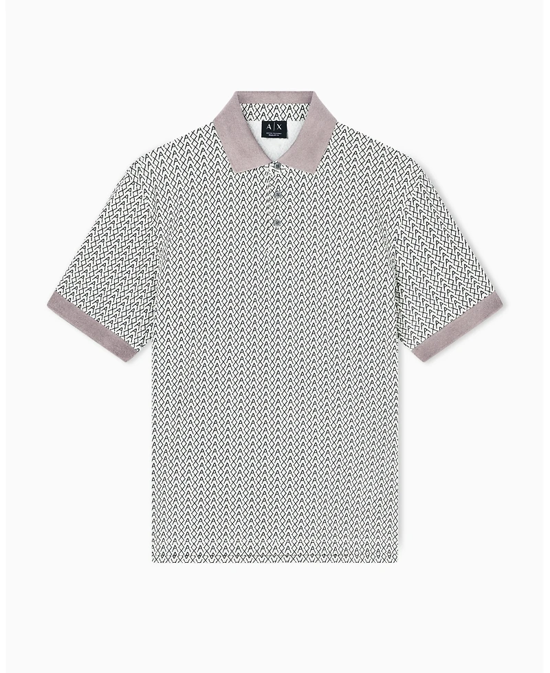 A|X Armani Exchange Men's Short Sleeve Pique Allover Logo Print Polo Shirt