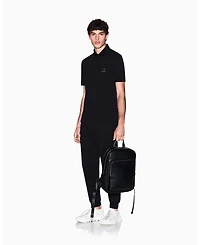 A|X Armani Exchange Men's Black and Gold Pique Polo Shirt