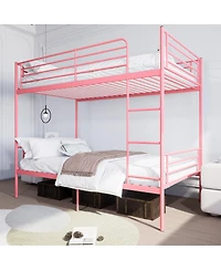 Streamdale Furniture Pink Twin Over Twin Metal Bunk Bed with Ladder, Guardrail, Storage, Noise Free