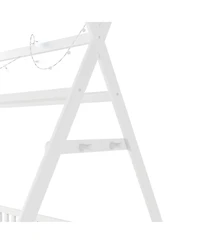 Streamdale Furniture Twin House Bed with Light, Low Floor House Bed with Fence and Roof