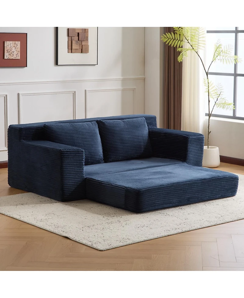 Streamdale Furniture Dark-blue Corduroy Loveseat Sofa Bed with Reversible Cushions