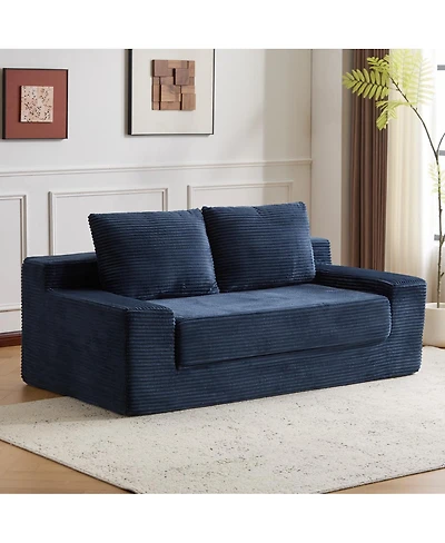 Streamdale Furniture Dark-blue Corduroy Loveseat Sofa Bed with Reversible Cushions