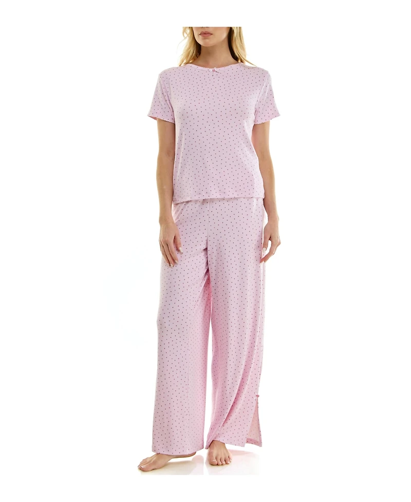 Sincerely Jules Women's Short-Sleeve T-Shirt and Wide Leg Pants, 2-Piece Pajama Set