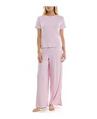 Sincerely Jules Women's Short-Sleeve T-Shirt and Wide Leg Pants, 2-Piece Pajama Set