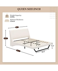 Streamdale Furniture Queen Size White Pu Leather Upholstered Platform Bed Frame, No Box Spring Needed