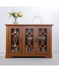 Streamdale Furniture Sideboard with 3 Glass Doors, Adjustable Shelf, Dark Oak Laminate