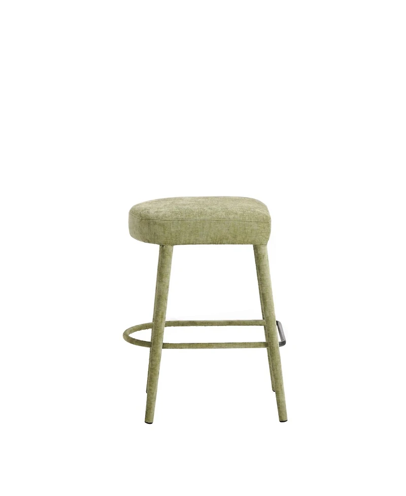 Streamdale Furniture Backless Light Green Upholstered Fabric Bar Stool - Padded Seat, Sturdy Legs, Footrest