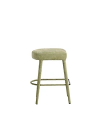 Streamdale Furniture Backless Light Green Upholstered Fabric Bar Stool - Padded Seat, Sturdy Legs, Footrest