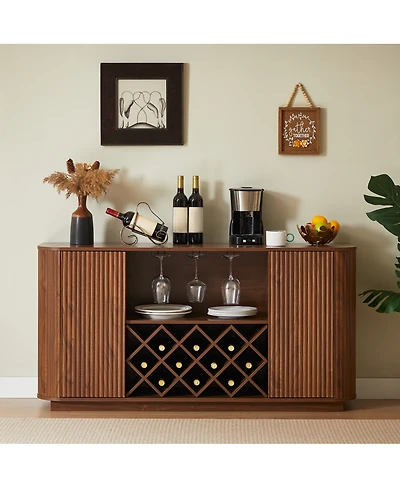 Streamdale Furniture 58" Modern Wavy Curve Sideboard - Multifunctional Storage Cabinet with Wine Rack
