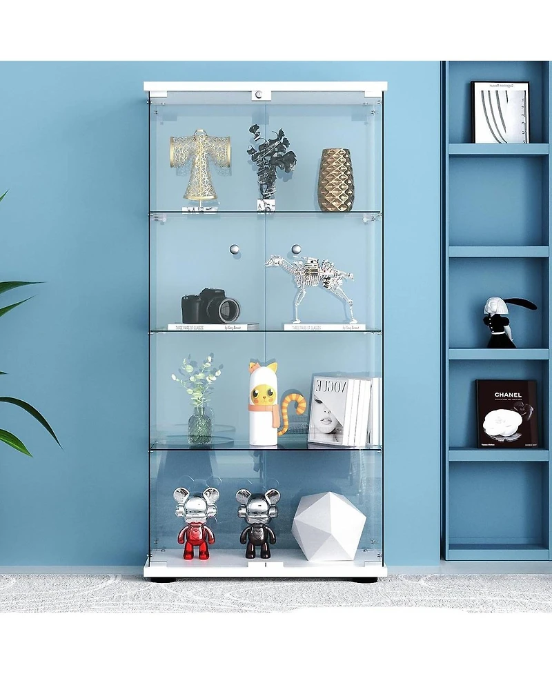 Streamdale Furniture Glass Display Cabinet 4-Shelf 2 Doors with Led Light Lockable White