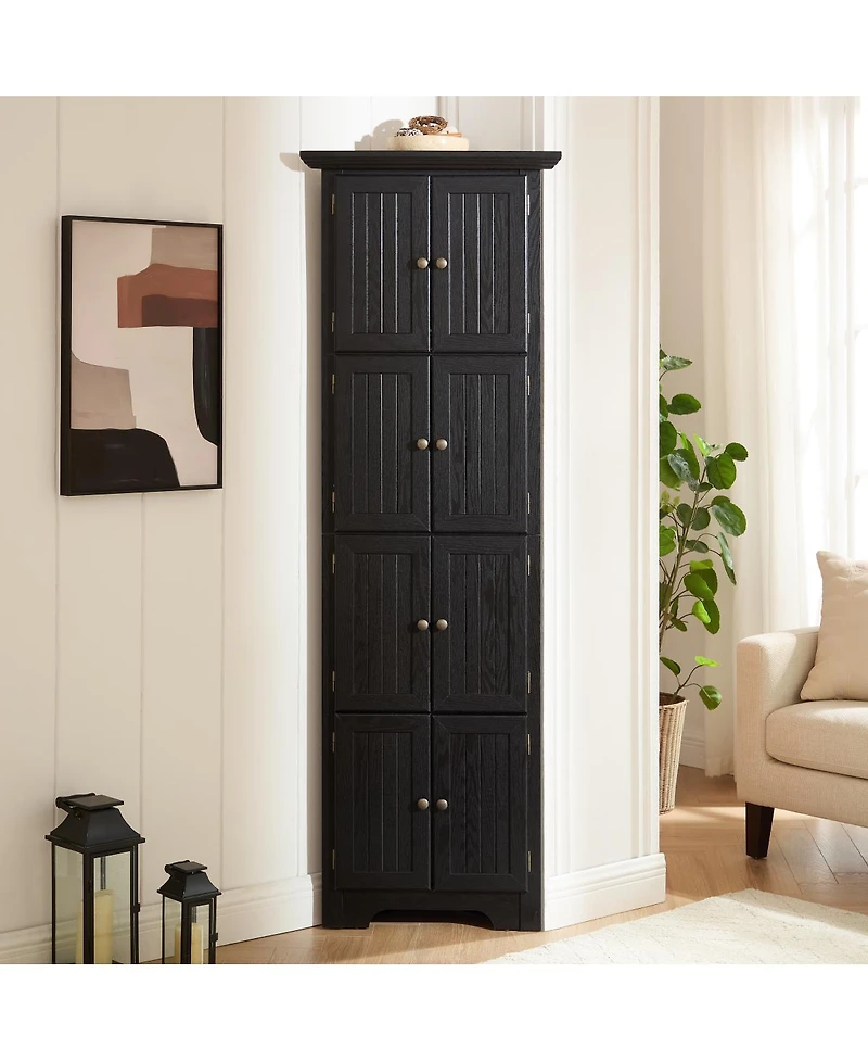 Streamdale Furniture 4-Tier 72" Corner Kitchen Pantry Storage Cabinet with 8 Doors Blk
