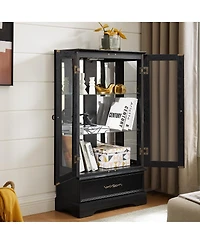 Streamdale Furniture Lighted Glass Curio Cabinet with Adjustable Shelves - Black
