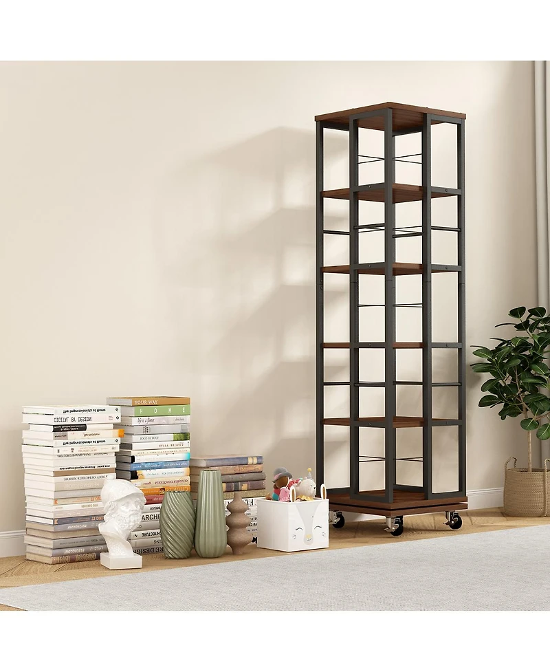 Streamdale Furniture 5 Tiers Rotating Bookshelf, 360 Display Wood Spinning Bookshelves
