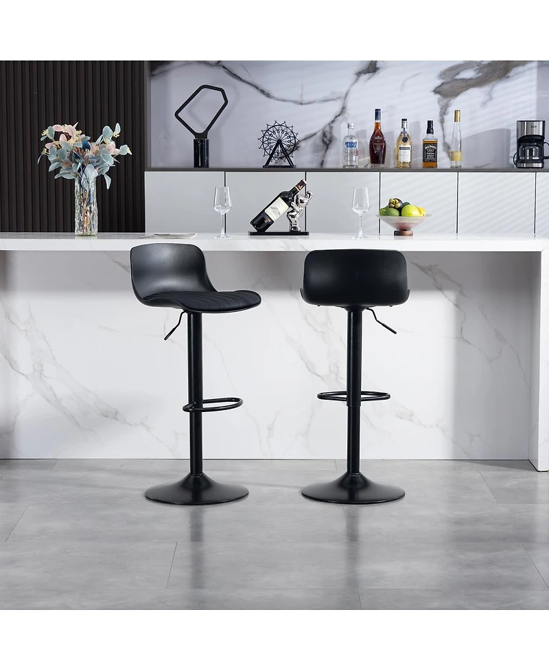 Streamdale Bar Stools Set of 2 - Modern Pu Leather Counter Height Swivel Chairs - Black