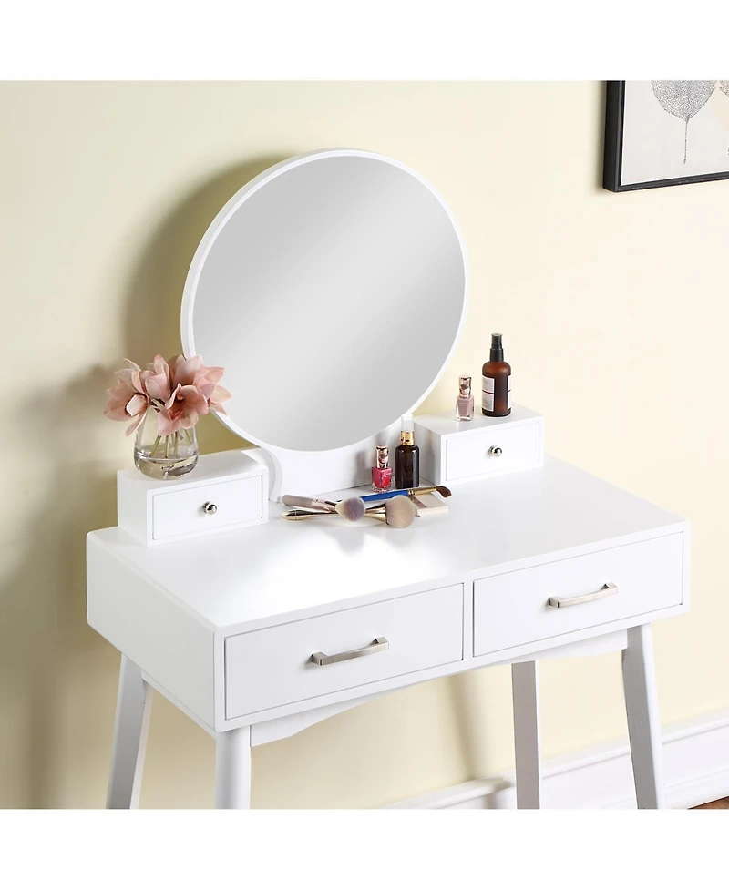 Streamdale Furniture Liannon Contemporary Wood Vanity and Stool Set, White