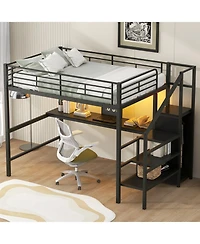 Streamdale Furniture Metal Loft Bed with Desk, Storage Staircase & Wardrobe