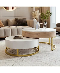 Streamdale Furniture Modern Round Lift-top Nesting Coffee Tables with 2 Drawers