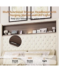 Streamdale Furniture Queen Velvet Tufted Bed Frame with Usb & Night Light