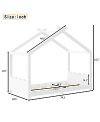 Streamdale Furniture Twin House Floor Bed with Slats, Solid Wood House Bed Frame for Kids, White