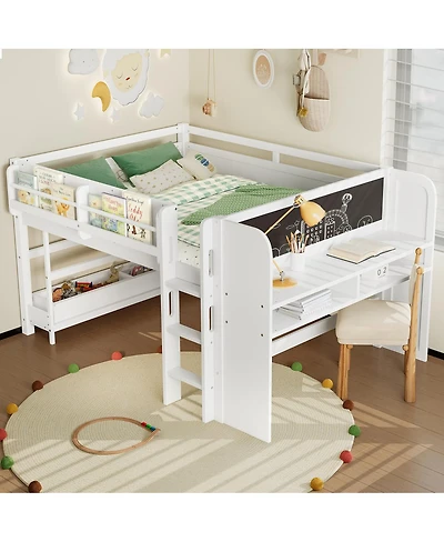 Streamdale Furniture Full Loft Bed with Multi-storage Bookcases, Boxes & Drawers, Desk