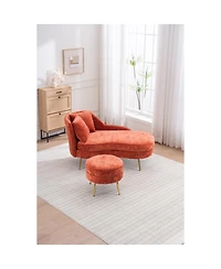 Streamdale Furniture 58" Indoor Chenille Chair with Left Armrest & Lumbar Pillow, Footstool Included.