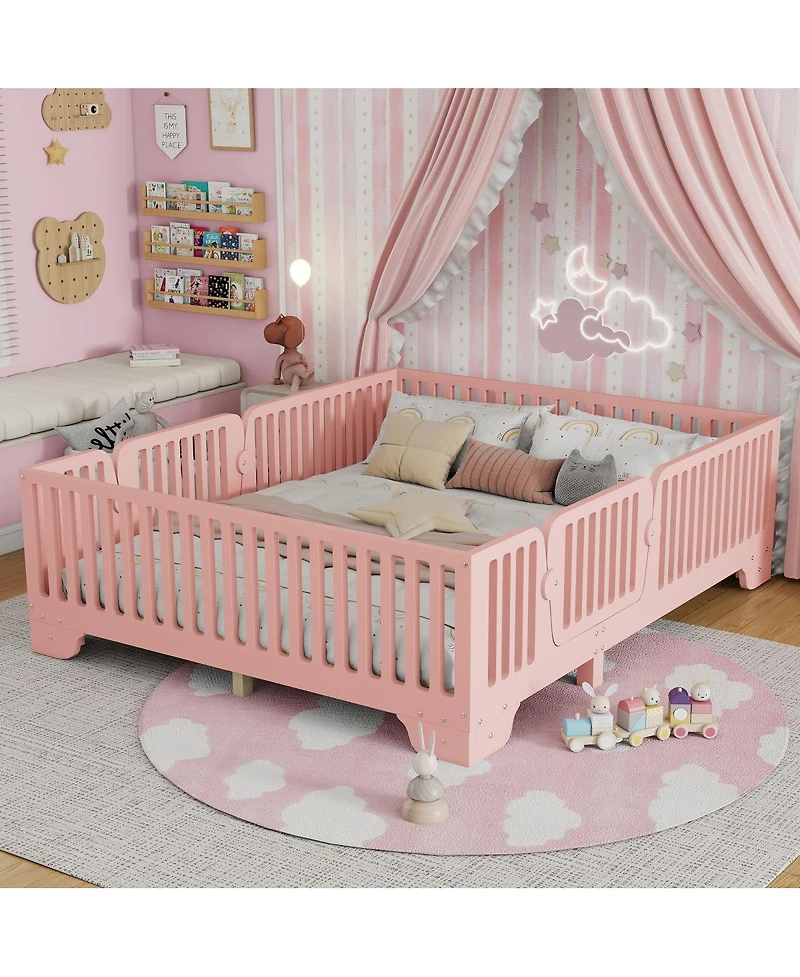 Streamdale Furniture Full Floor Bed with Slats and Fence, Montessori Style